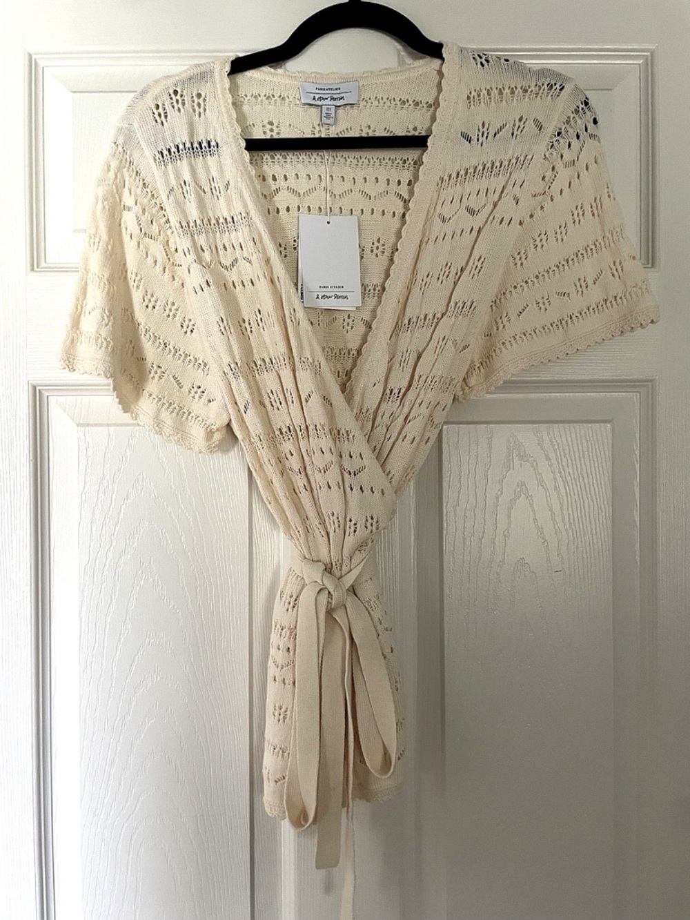 & Other Stories Paris Atelier Crochet Wrap Top Cream Tie Front Boho Size S